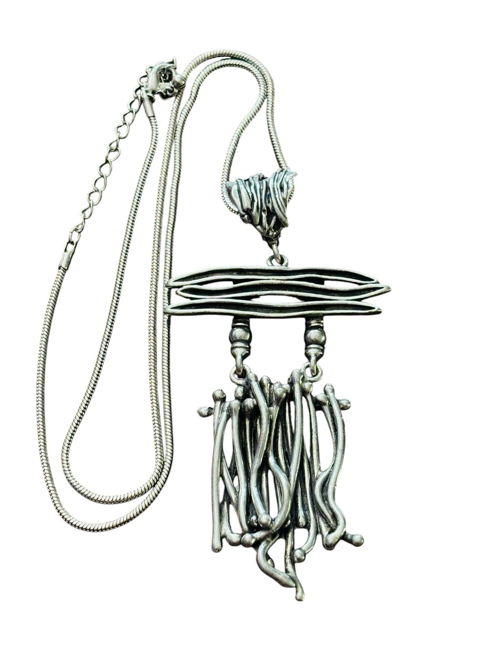 Christine Philippe Vintage Signed Brutalist Pendant Necklace Silver Tone 90s